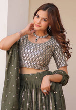 Load image into Gallery viewer, Mehndi Georgette Readymade Circular Lehenga Choli
