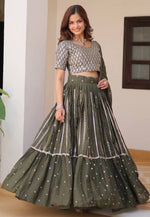 Load image into Gallery viewer, Mehndi Georgette Readymade Circular Lehenga Choli
