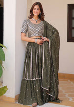 Load image into Gallery viewer, Mehndi Georgette Readymade Circular Lehenga Choli
