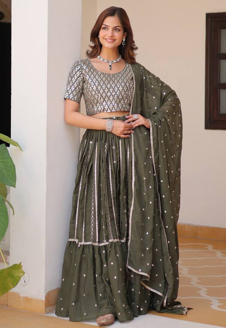 Mehndi Georgette Readymade Circular Lehenga Choli