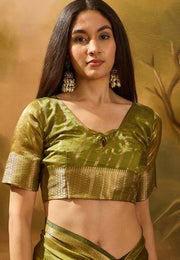 Mehndi Khadi Saree With Blouse