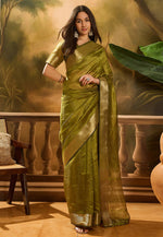Load image into Gallery viewer, Mehndi Khadi Saree With Blouse
