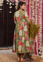 Load image into Gallery viewer, Mehndi Muslin Readymade Anarkali Suit
