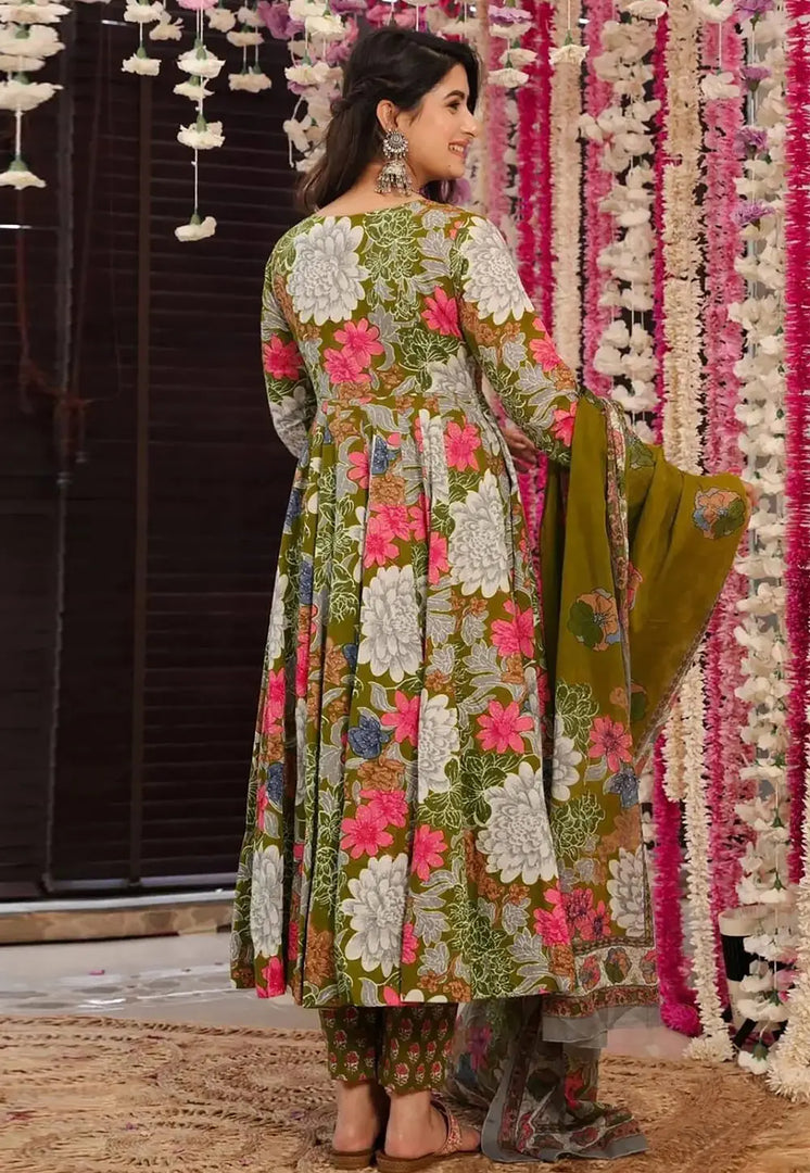 Mehndi Muslin Readymade Anarkali Suit
