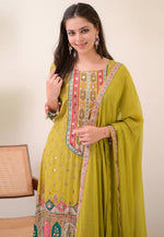 Load image into Gallery viewer, Mehndi Muslin Readymade Palazzo Suit
