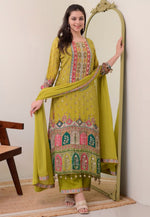 Load image into Gallery viewer, Mehndi Muslin Readymade Palazzo Suit
