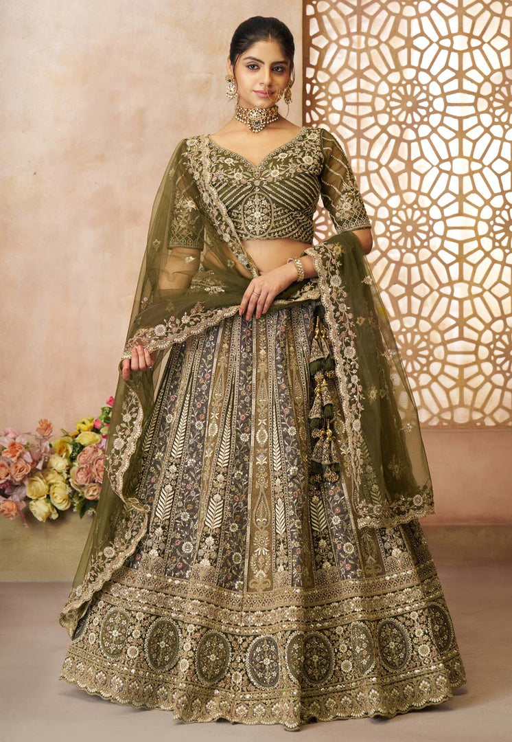 Mehndi Net Circular Lehenga Choli