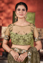 Load image into Gallery viewer, Mehndi Net Saree With Blouse
