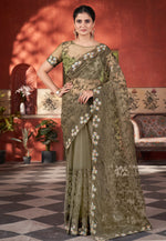 Load image into Gallery viewer, Mehndi Net Saree With Blouse
