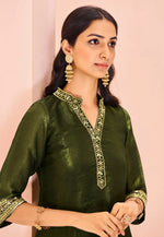Load image into Gallery viewer, Mehndi Organza Kurta Set With Pent
