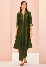 Load image into Gallery viewer, Mehndi Organza Kurta Set With Pent
