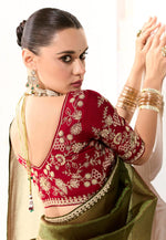 Load image into Gallery viewer, Mehndi Organza Saree With Blouse

