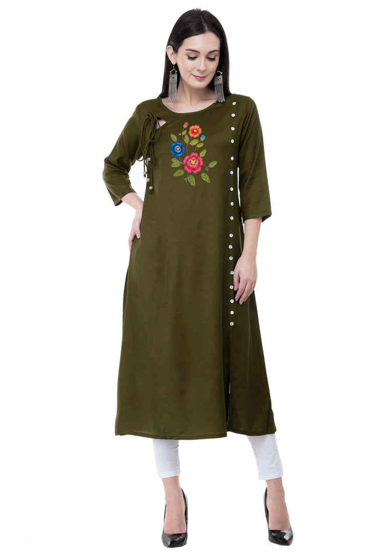Mehndi Rayon Kurta Set With Legging