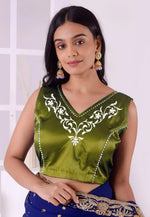 Load image into Gallery viewer, Mehndi Satin Silk Readymade Blouse
