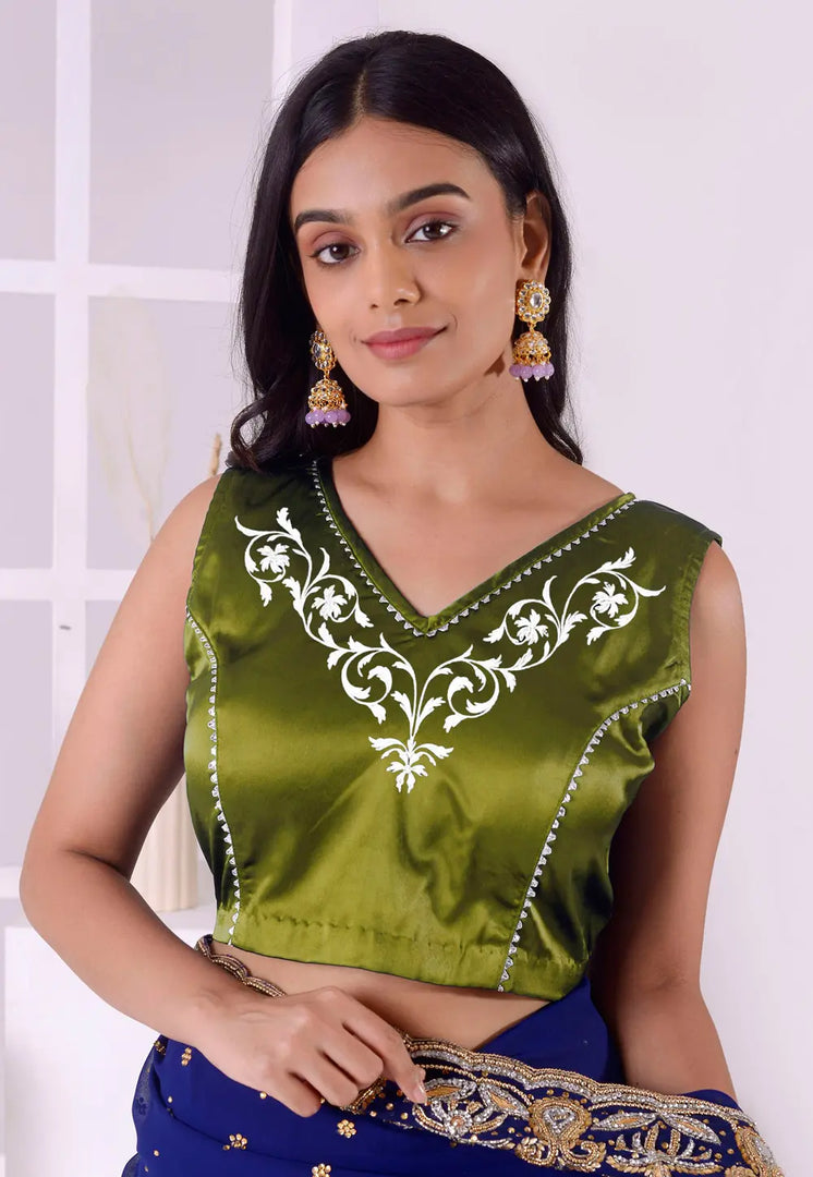 Mehndi Satin Silk Readymade Blouse