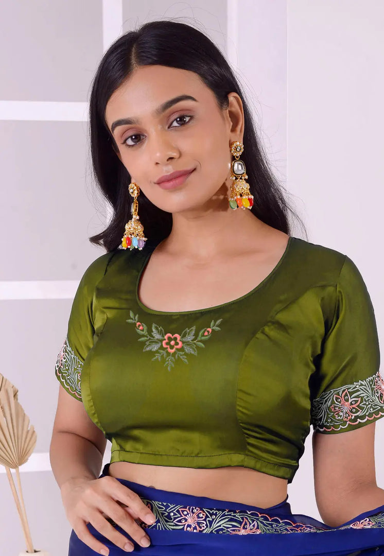 Mehndi Satin Silk Readymade Blouse