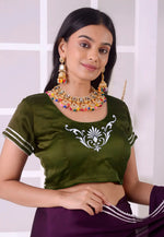 Load image into Gallery viewer, Mehndi Satin Silk Readymade Blouse
