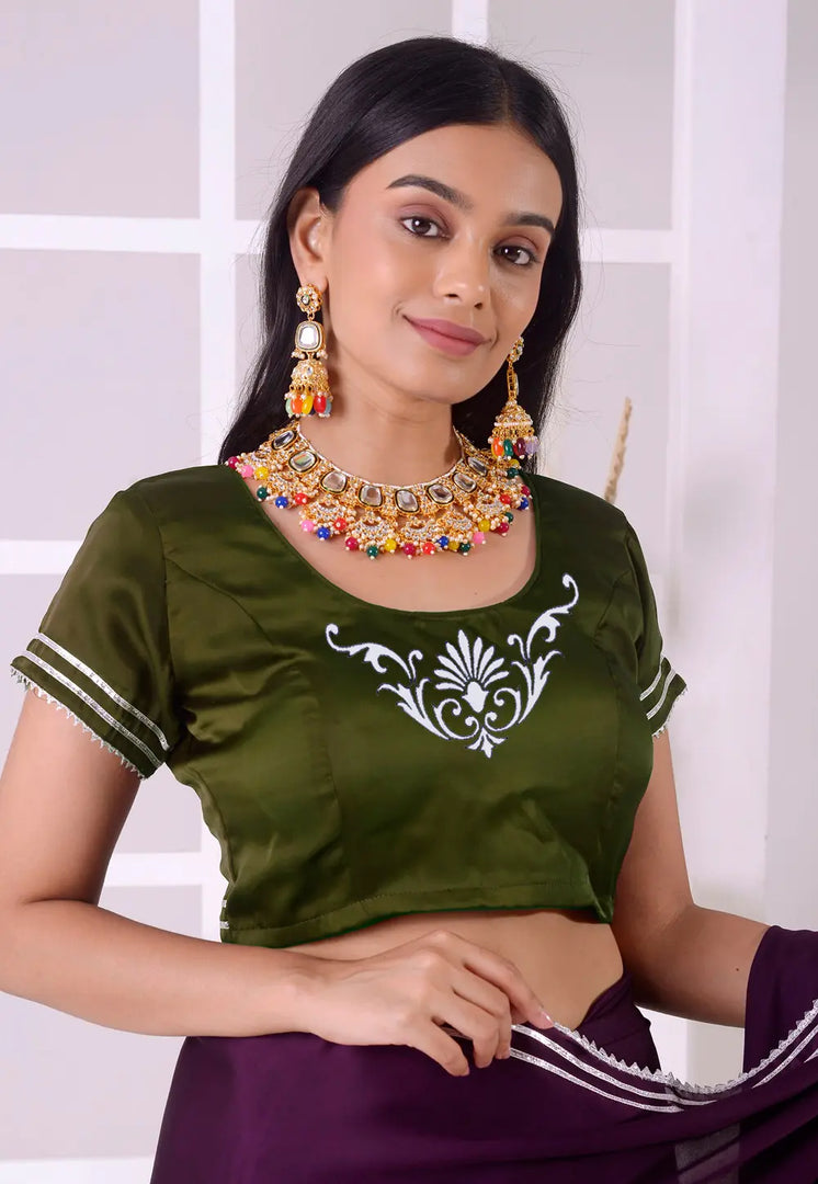 Mehndi Satin Silk Readymade Blouse