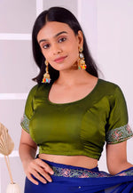 Load image into Gallery viewer, Mehndi Satin Silk Readymade Blouse
