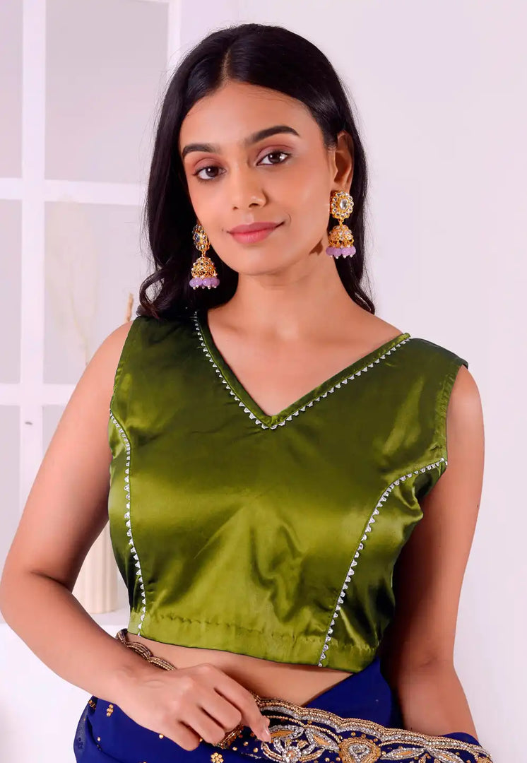 Mehndi Satin Silk Readymade Blouse