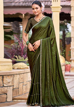 Load image into Gallery viewer, Mehndi Shimmer Chiffon Saree With Blouse
