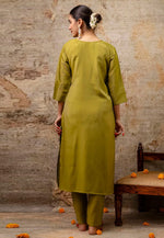 Load image into Gallery viewer, Mehndi Shimmer Readymade Pant Style Suit

