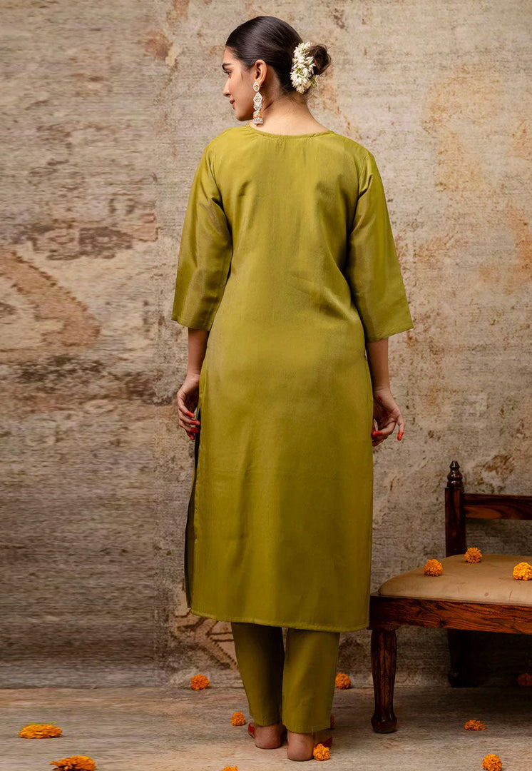 Mehndi Shimmer Readymade Pant Style Suit