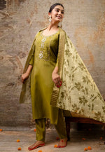 Load image into Gallery viewer, Mehndi Shimmer Readymade Pant Style Suit

