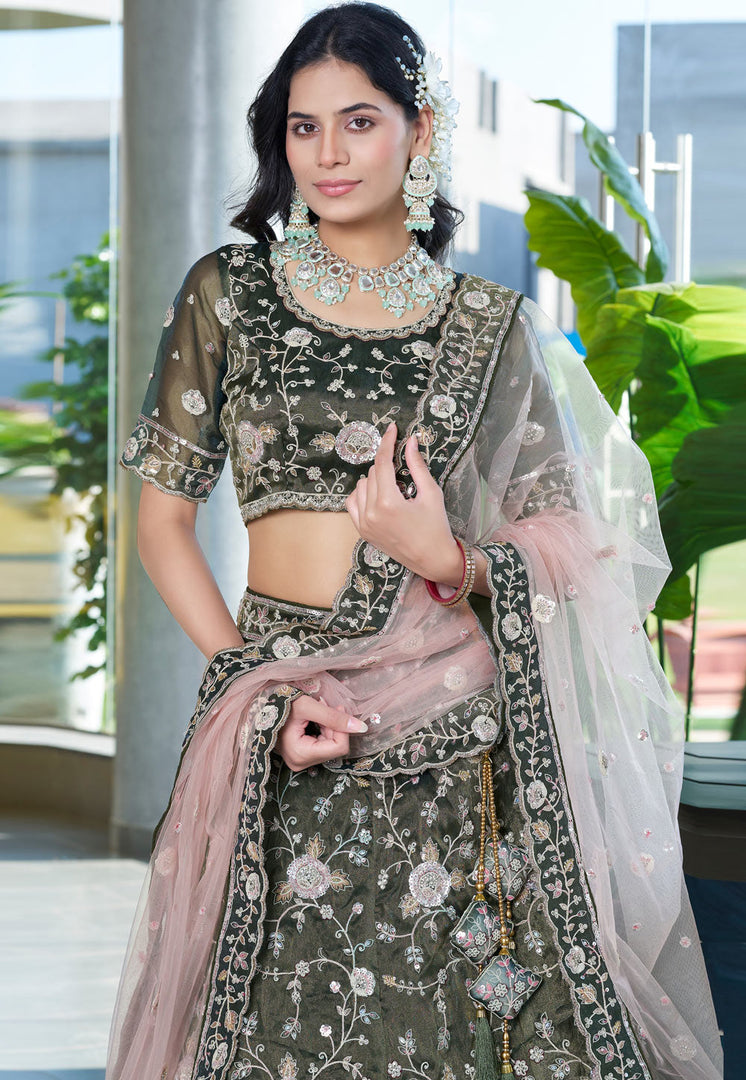 Mehndi Silk A Line Lehenga Choli