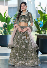 Load image into Gallery viewer, Mehndi Silk A Line Lehenga Choli
