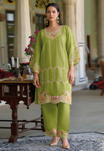 Load image into Gallery viewer, Mehndi Silk Kurta Set With Pant
