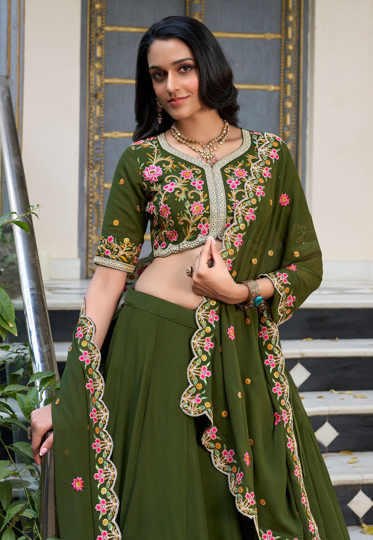 Mehndi Silk Lehenga Choli