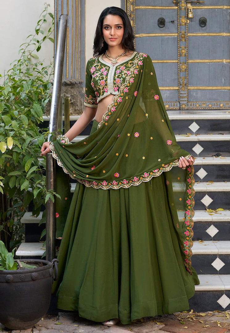 Mehndi Silk Lehenga Choli