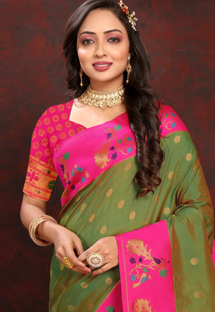 Mehndi Silk Paithani Saree