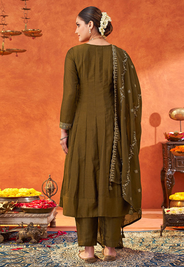 Mehndi Silk Readymade Anarkali Suit