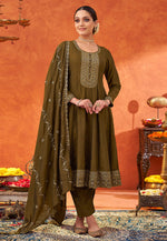 Load image into Gallery viewer, Mehndi Silk Readymade Anarkali Suit
