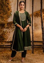 Load image into Gallery viewer, Mehndi Silk Readymade Anarkali Suit
