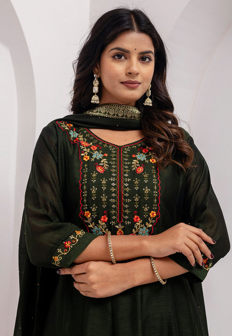 Mehndi Silk Readymade Anarkali Suit