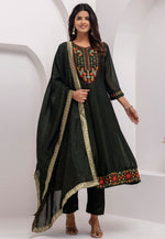 Load image into Gallery viewer, Mehndi Silk Readymade Anarkali Suit
