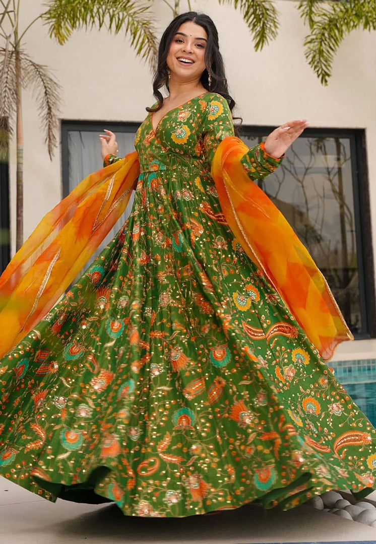 Mehndi Silk Readymade Anarkali Suit