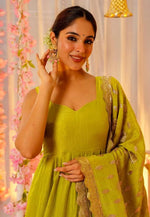 Load image into Gallery viewer, Mehndi Silk Readymade Long Anarkali Suit
