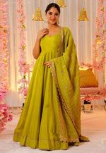 Load image into Gallery viewer, Mehndi Silk Readymade Long Anarkali Suit

