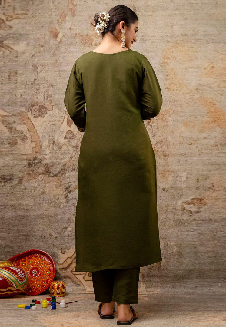 Mehndi Silk Readymade Pakistani Suit