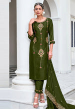 Load image into Gallery viewer, Mehndi Silk Readymade Pant Style Suit
