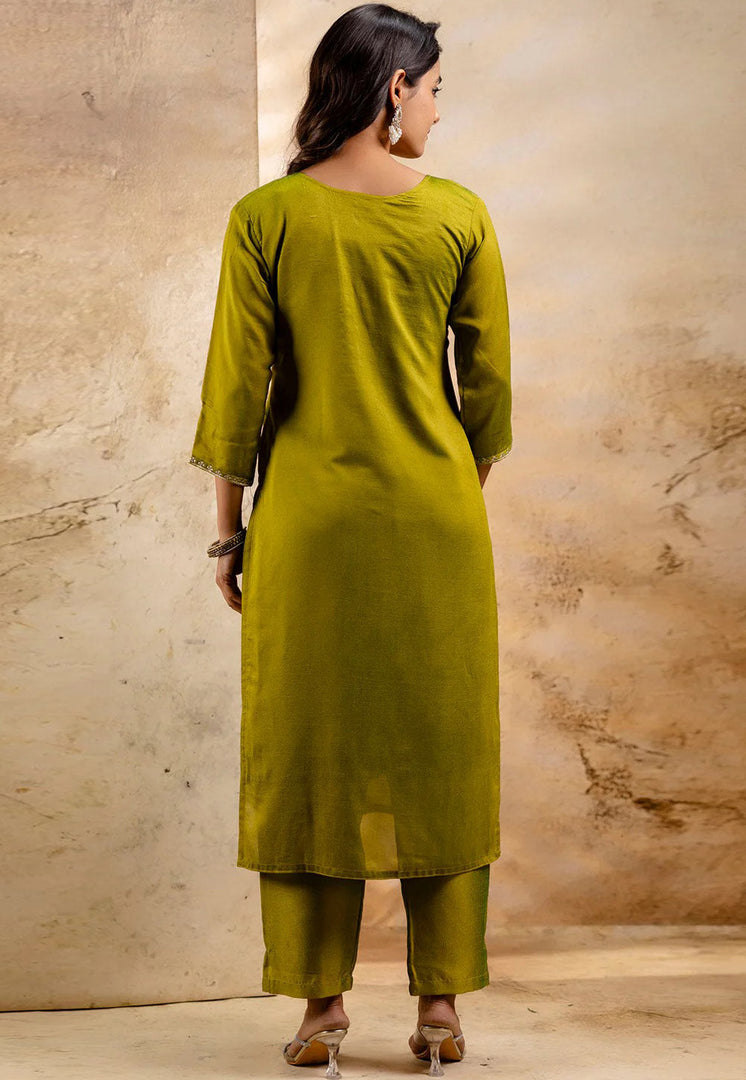 Mehndi Silk Readymade Pant Style Suit