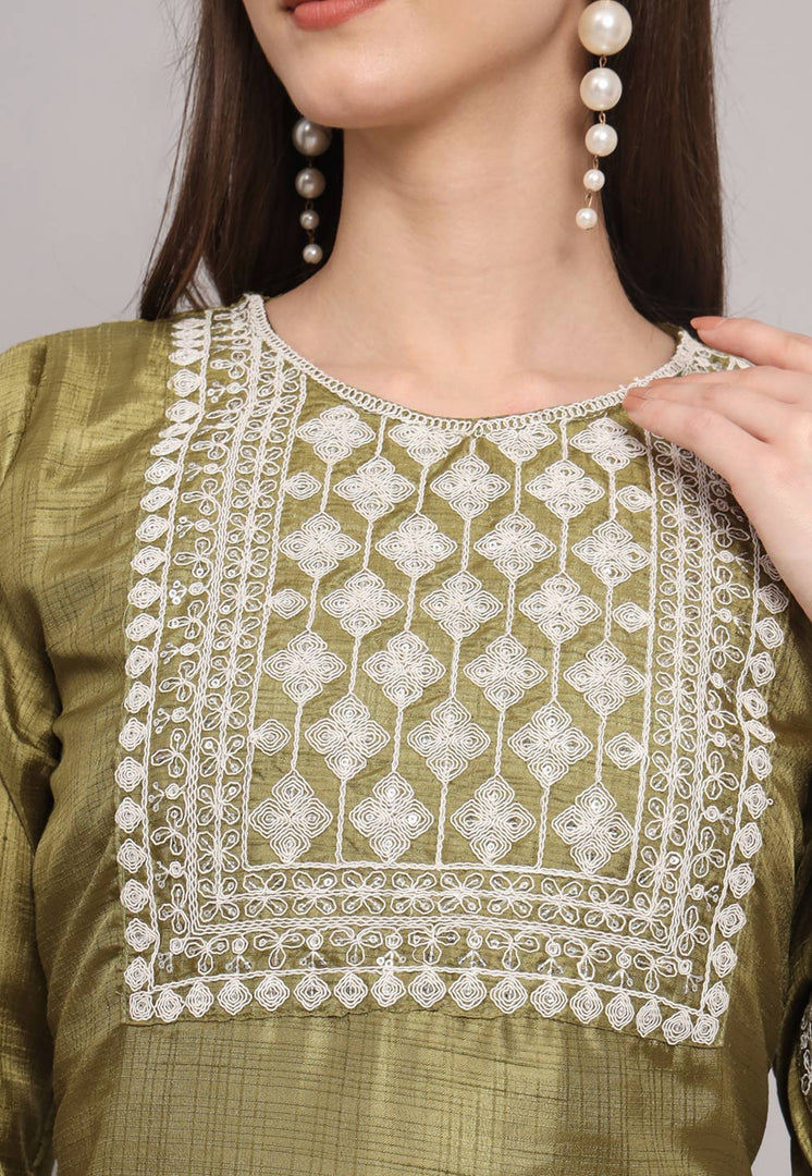 Mehndi Silk Readymade Pant Style Suit