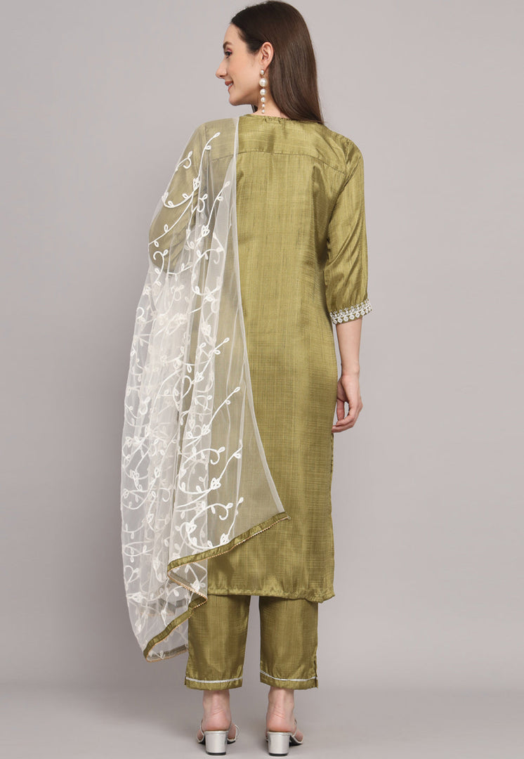 Mehndi Silk Readymade Pant Style Suit