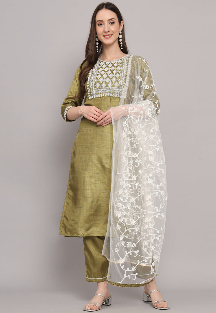 Mehndi Silk Readymade Pant Style Suit