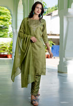 Load image into Gallery viewer, Mehndi Silk Readymade Pant Style Suit
