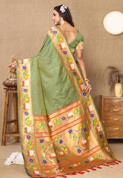 Mehndi Silk Saree With Blouse